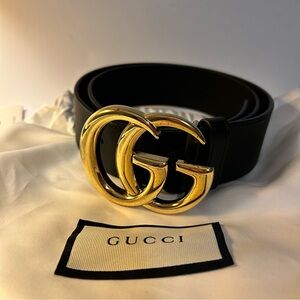 Gucci Black Belt with Gold GG Buckle